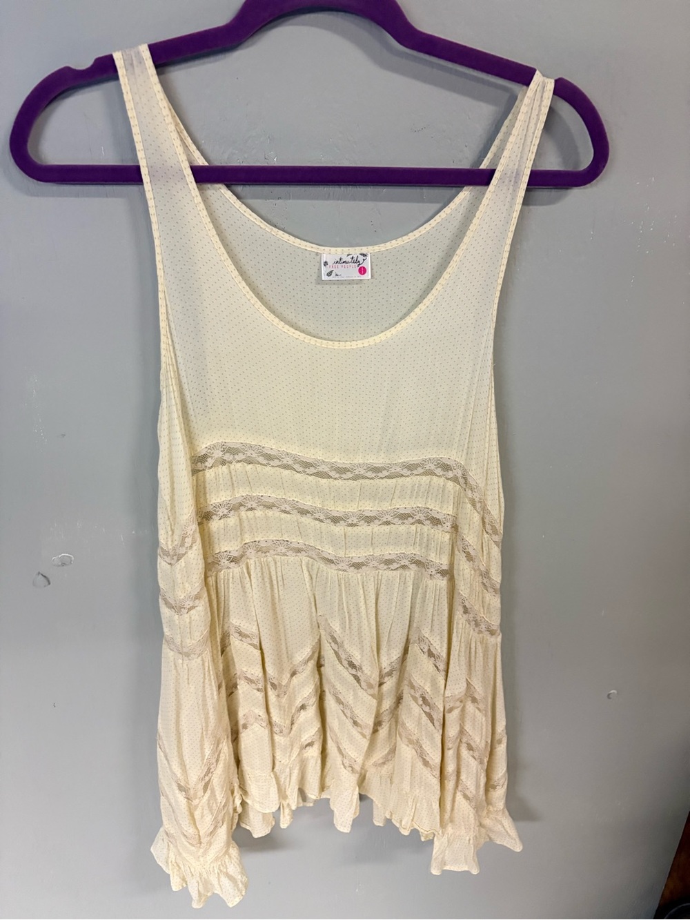 Free People Cream Sleeveless Lace-Trim Intimately dress/slip